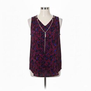 Torrid Abstract Floral Sleeveless Blouse - Large - Silver Chain Neck Detail Top